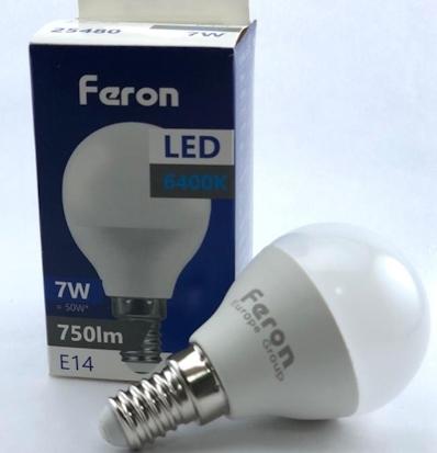 LAMPARA LED ESFERICA E14 7w 3000K 750lm FERON