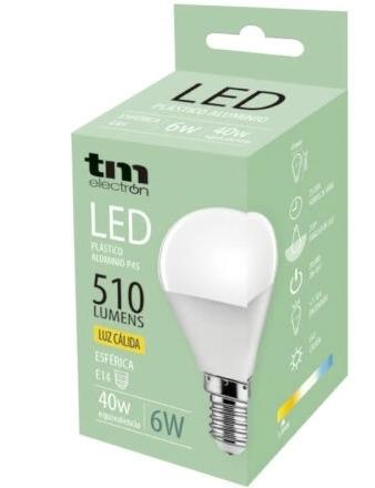 LAMPARA LED ESFERICA E14 6w 3000k 540lm