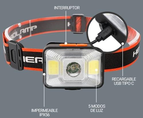 LINTERNA CABEZA RECARGABLE 120lm 5MODOS