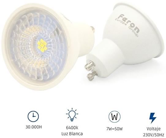 LAMPARA LED GU10 7w 6400k FERON