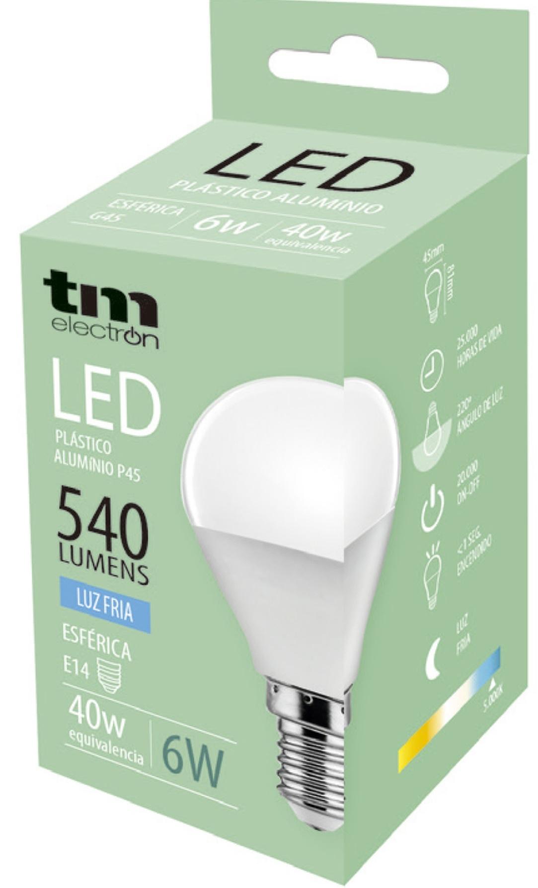 LAMPARA LED ESFERICA E14 6w 5000k 540lm