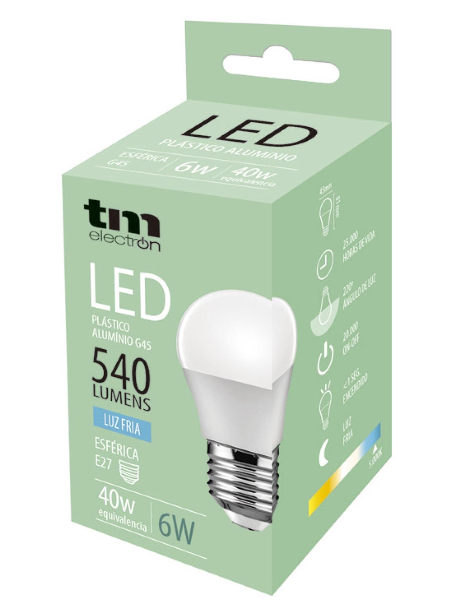 LAMPARA LED ESFERICA E27 6w 5000k 540lm